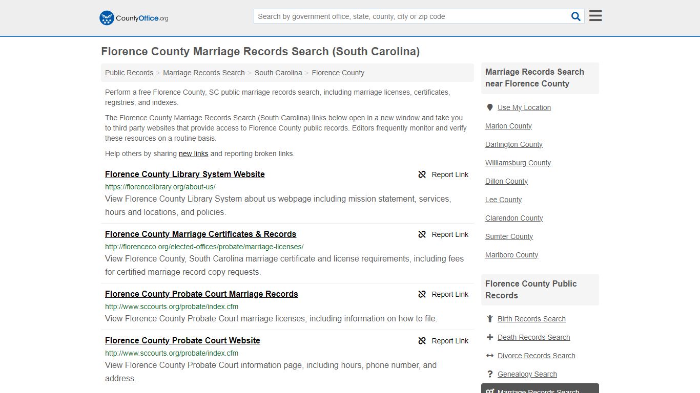 Florence County Marriage Records Search (South Carolina)